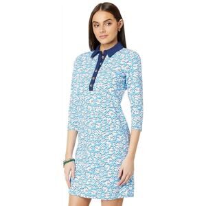 Lilly Pulitzer Ainslee 3/4 Sleeve Dress Polo Gold Buttons Mid Thigh Dress Medium